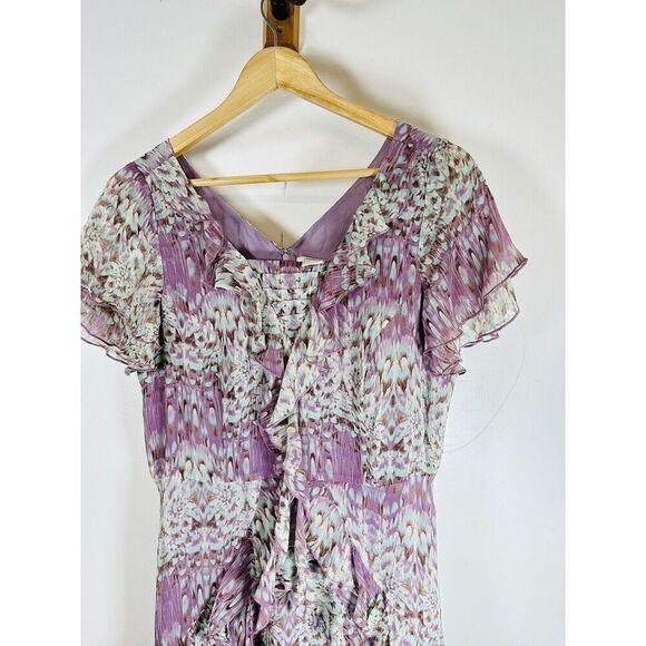 Sundance Purple Watercolor Printed Short Sleeve Silk Chiffon Dress Size 8 EUC - Picture 10 of 16